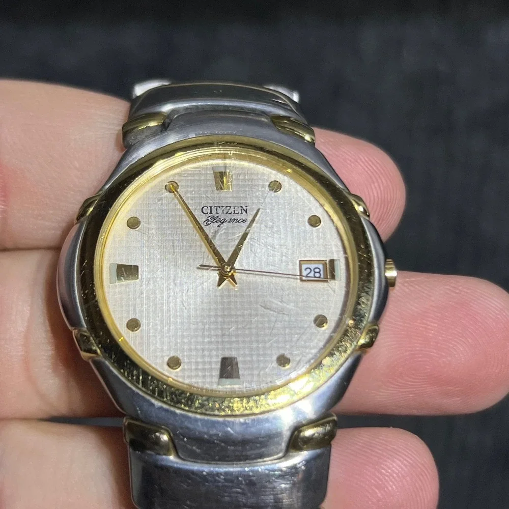 Vintage Citizen Elegance Watch Mens Silver Gold Two Tone Signature 1112-S66137